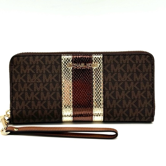 Michael Kors Large Continental Wallet Wristlet Brown Multi - Picture 1 of 10